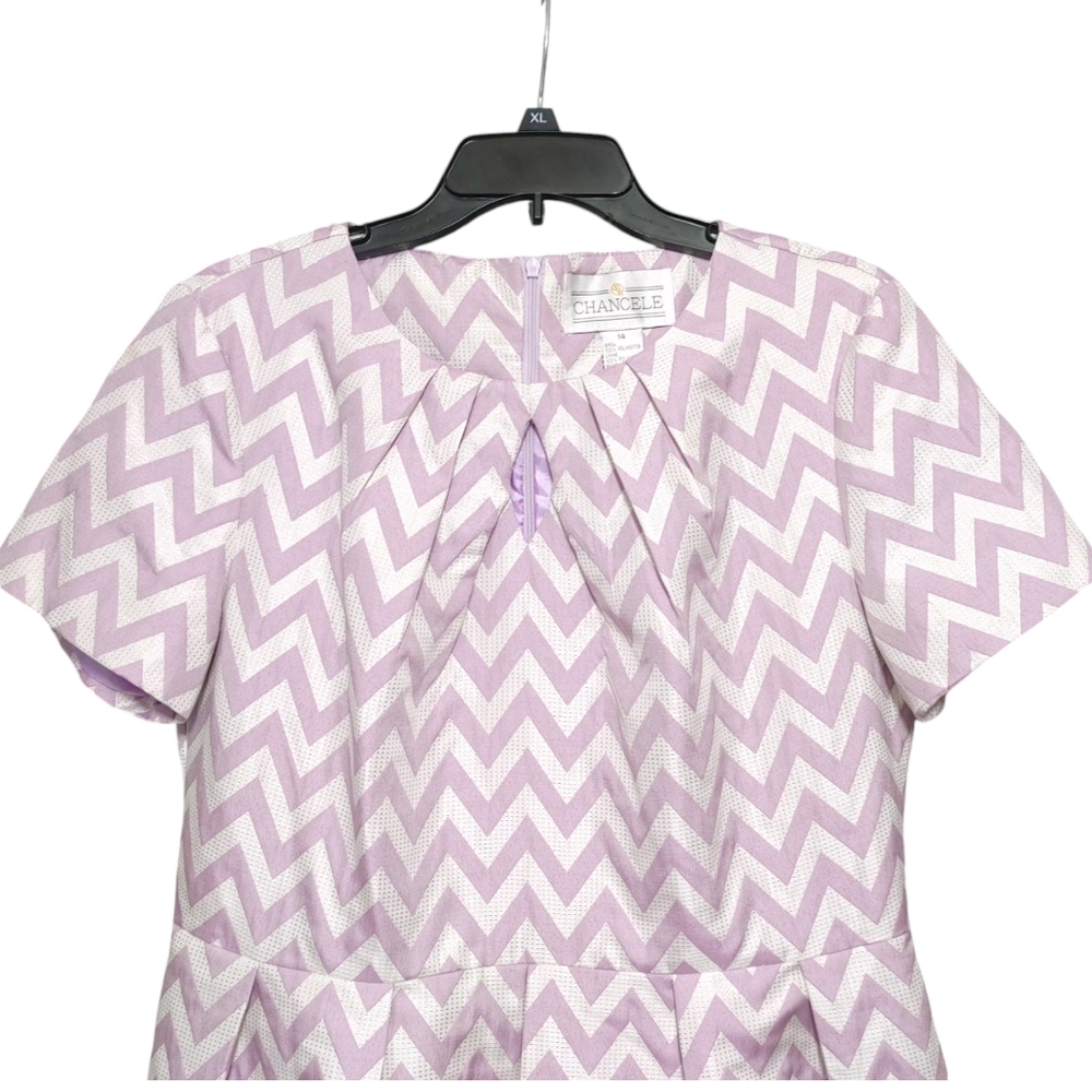 Chancele Pastel Purple Chevron Striped Short Sleeve Church Dress Women's Size 14 - Picture 3 of 7